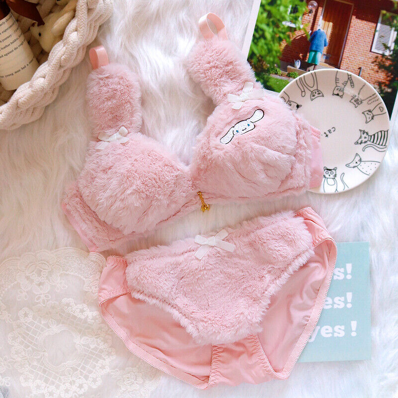 Winter Fluffy Bear Cat Panda Cute Women's Bra & Panties Set: Wirefree Underwear