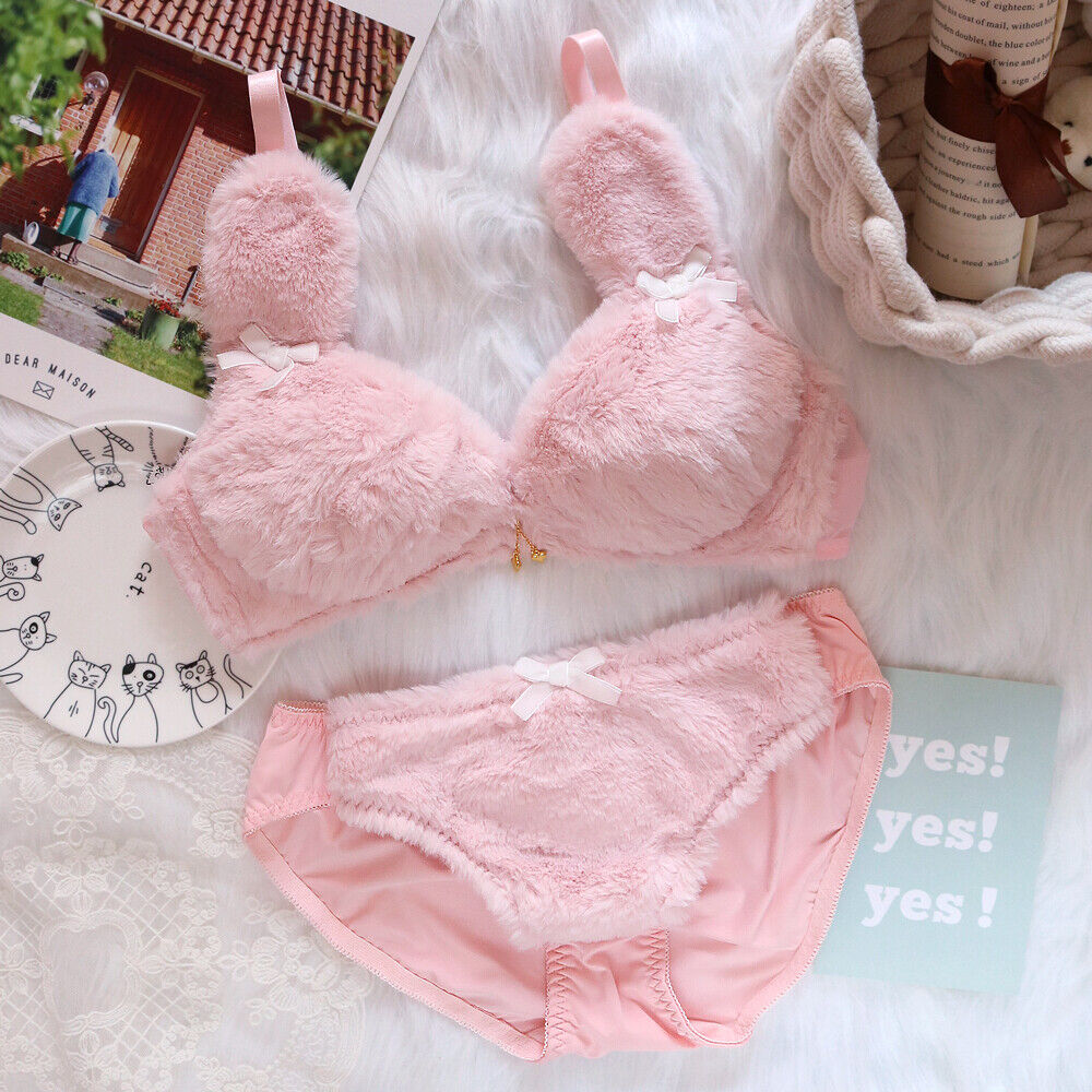 Winter Fluffy Bear Cat Panda Cute Women's Bra & Panties Set: Wirefree Underwear