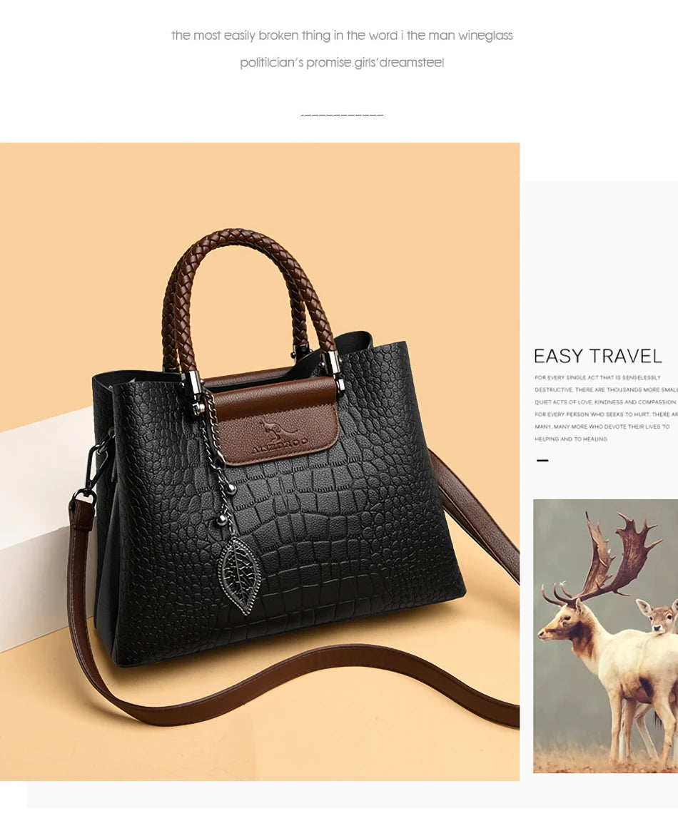 2025 Luxury 3-Layer Leather Handbag: High-Quality Women's Tote & Crossbody Bag