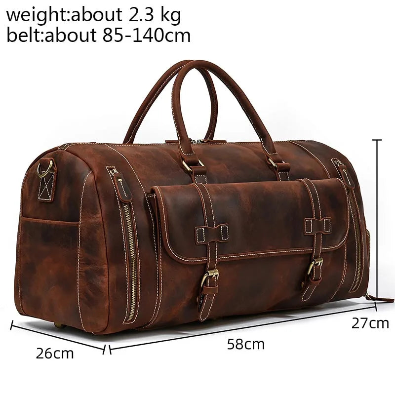 Genuine Leather Men's Travel Bag with Shoe Pocket – Retro Crazy Horse Leather Large Capacity Luggage Bag for Business Trips