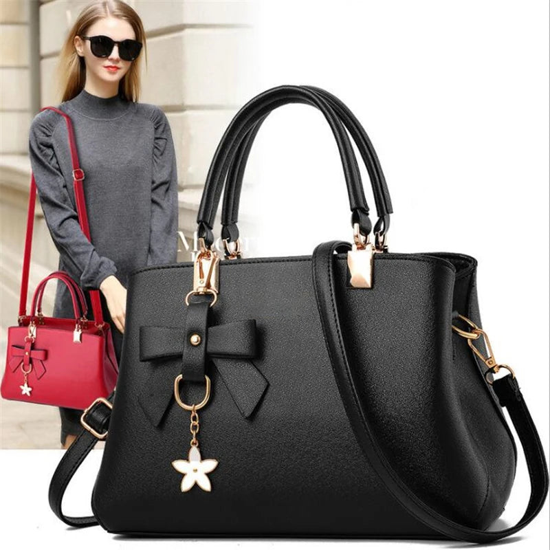 Elegant Women’s Messenger Bags with Flower Pendant - Stylish Office Totes and Pure Handbag for Female Crossbody and Shoulder Use