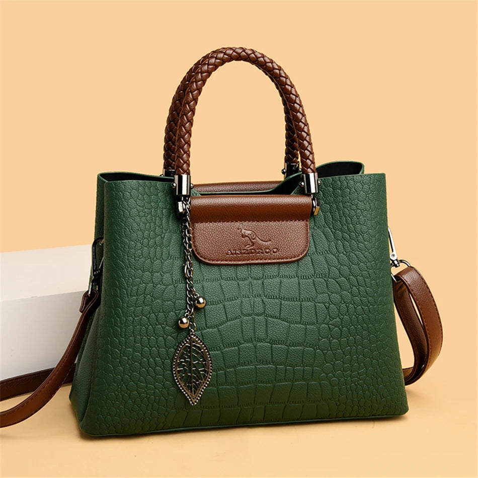 2025 Luxury 3-Layer Leather Handbag: High-Quality Women's Tote & Crossbody Bag