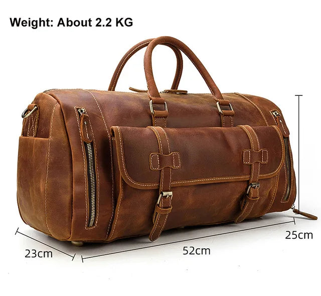 Genuine Leather Men's Travel Bag with Shoe Pocket – Retro Crazy Horse Leather Large Capacity Luggage Bag for Business Trips