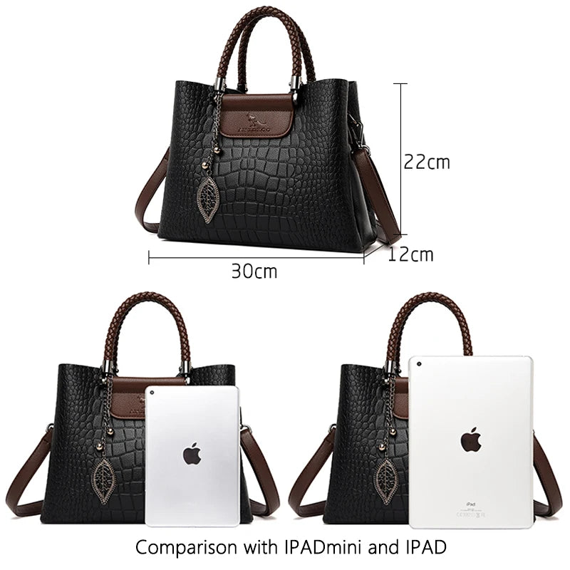 2025 Luxury 3-Layer Leather Handbag: High-Quality Women's Tote & Crossbody Bag