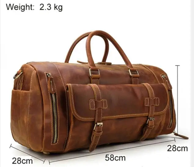 Genuine Leather Men's Travel Bag with Shoe Pocket – Retro Crazy Horse Leather Large Capacity Luggage Bag for Business Trips