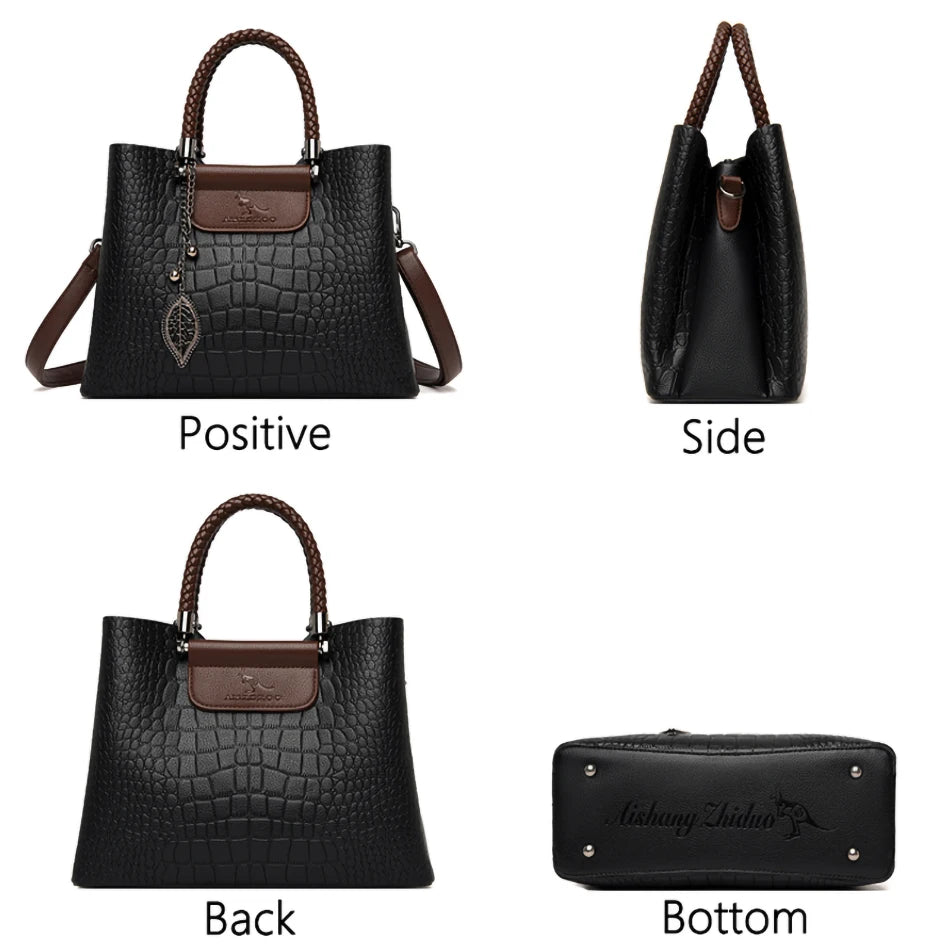 2025 Luxury 3-Layer Leather Handbag: High-Quality Women's Tote & Crossbody Bag