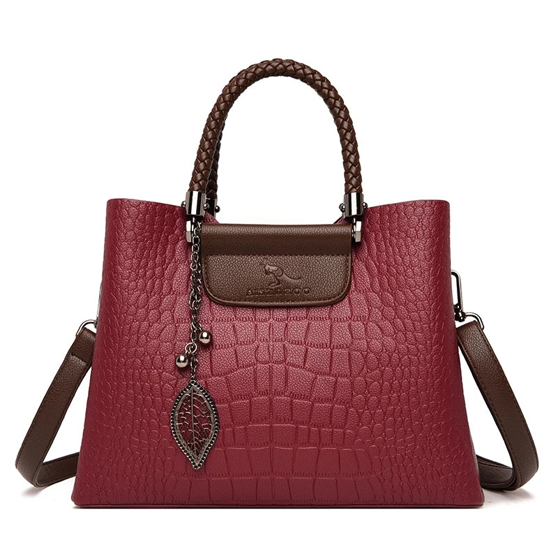 2025 Luxury 3-Layer Leather Handbag: High-Quality Women's Tote & Crossbody Bag