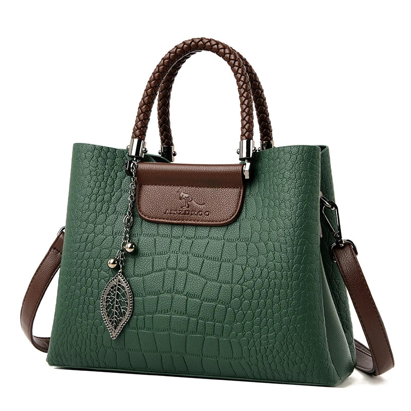 2025 Luxury 3-Layer Leather Handbag: High-Quality Women's Tote & Crossbody Bag