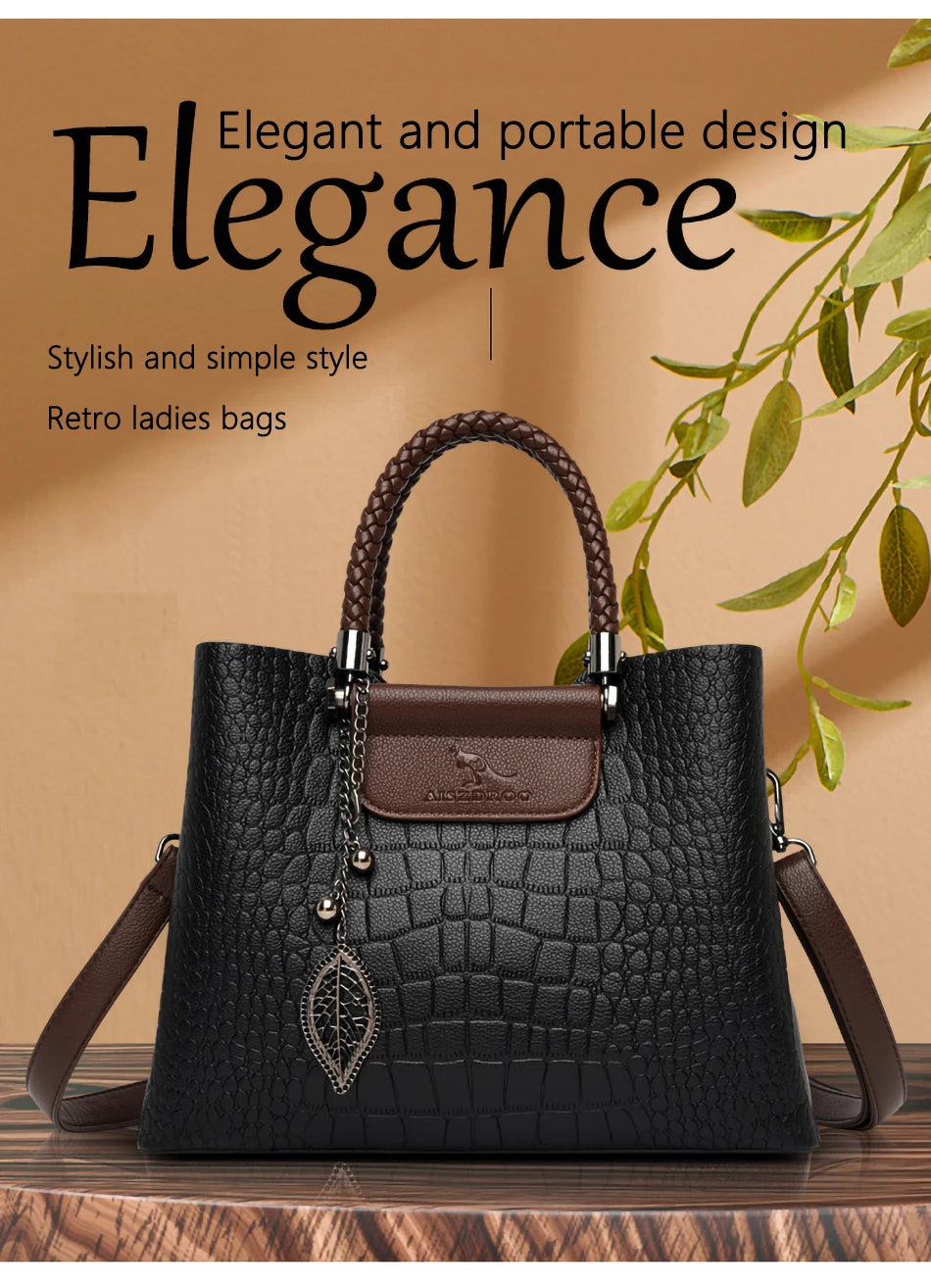 2025 Luxury 3-Layer Leather Handbag: High-Quality Women's Tote & Crossbody Bag