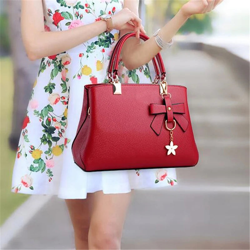 Elegant Women’s Messenger Bags with Flower Pendant - Stylish Office Totes and Pure Handbag for Female Crossbody and Shoulder Use