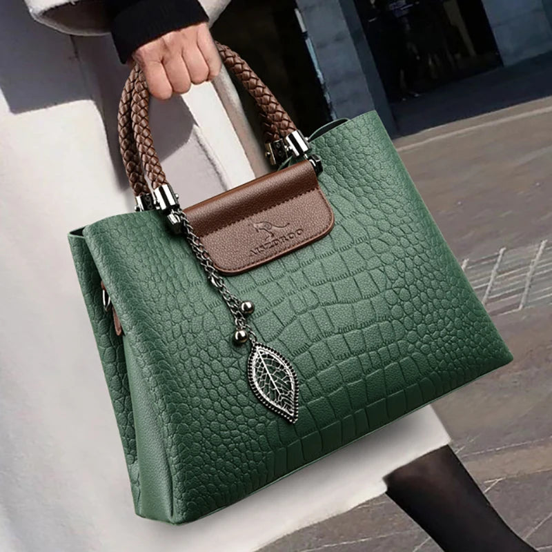 2025 Luxury 3-Layer Leather Handbag: High-Quality Women's Tote & Crossbody Bag