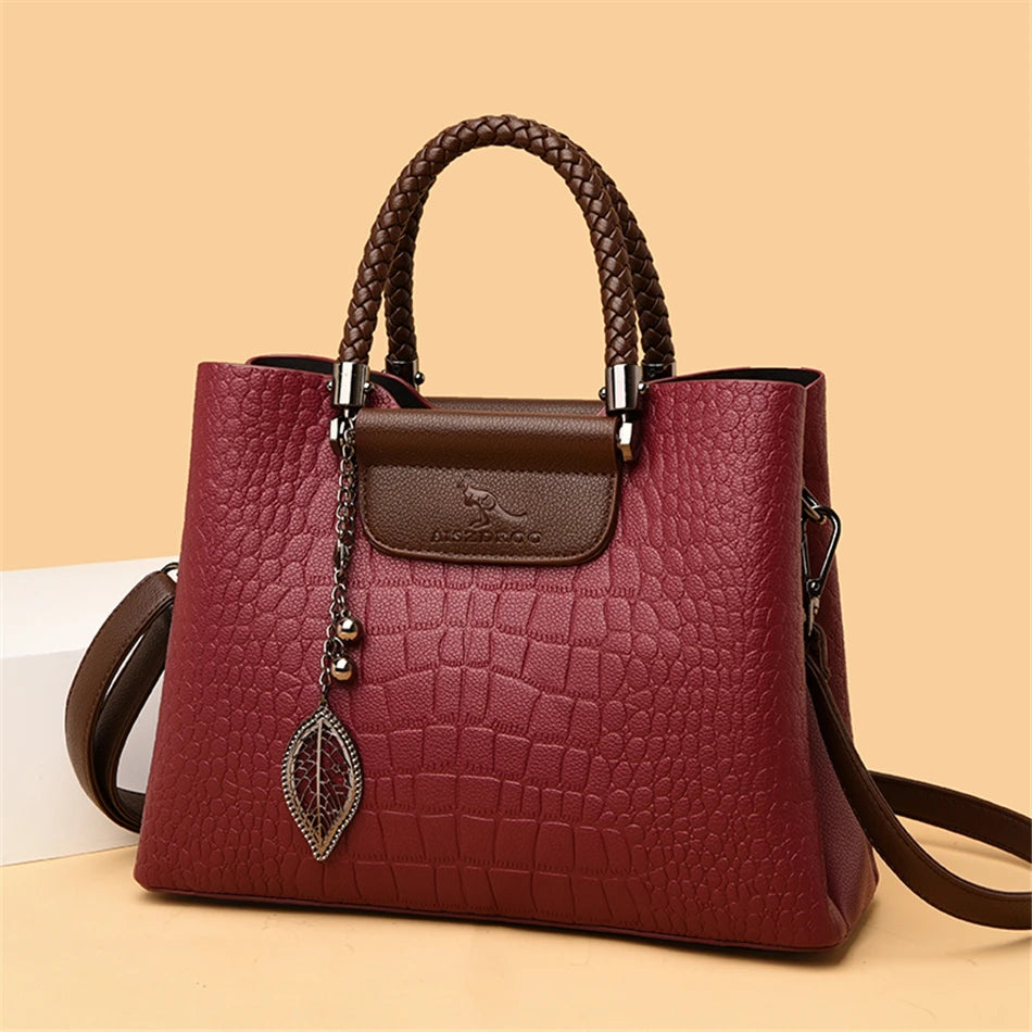 2025 Luxury 3-Layer Leather Handbag: High-Quality Women's Tote & Crossbody Bag