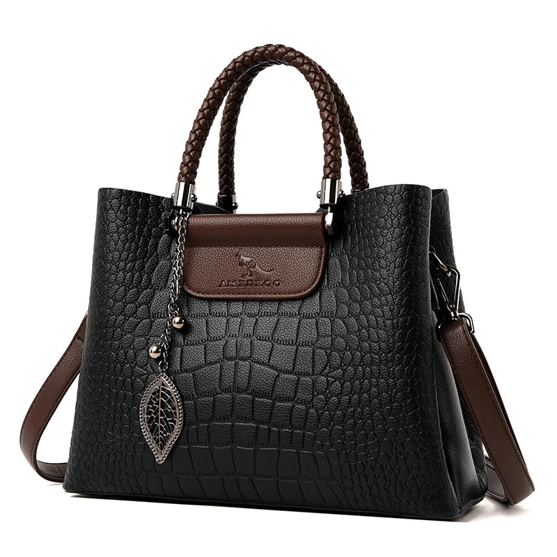 2025 Luxury 3-Layer Leather Handbag: High-Quality Women's Tote & Crossbody Bag