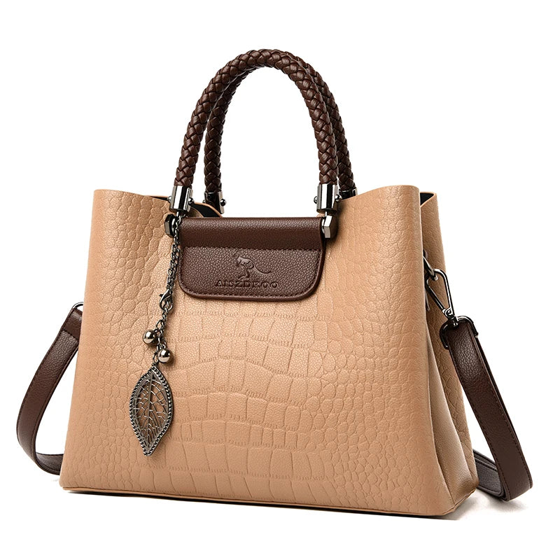 2025 Luxury 3-Layer Leather Handbag: High-Quality Women's Tote & Crossbody Bag