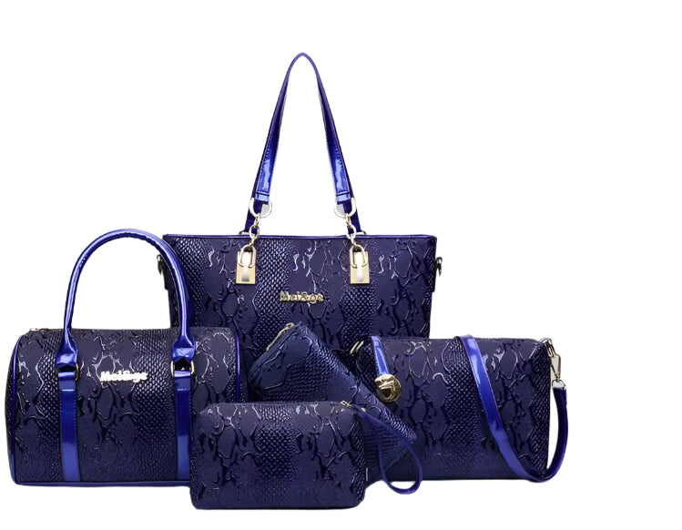 5-Piece Luxury Brands Women's Bag Set: Tote, Shoulder/Messenger, & Clutch in High-Quality Serpentine Design