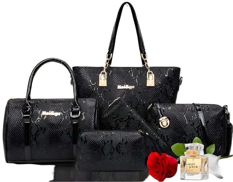 5-Piece Luxury Brands Women's Bag Set: Tote, Shoulder/Messenger, & Clutch in High-Quality Serpentine Design