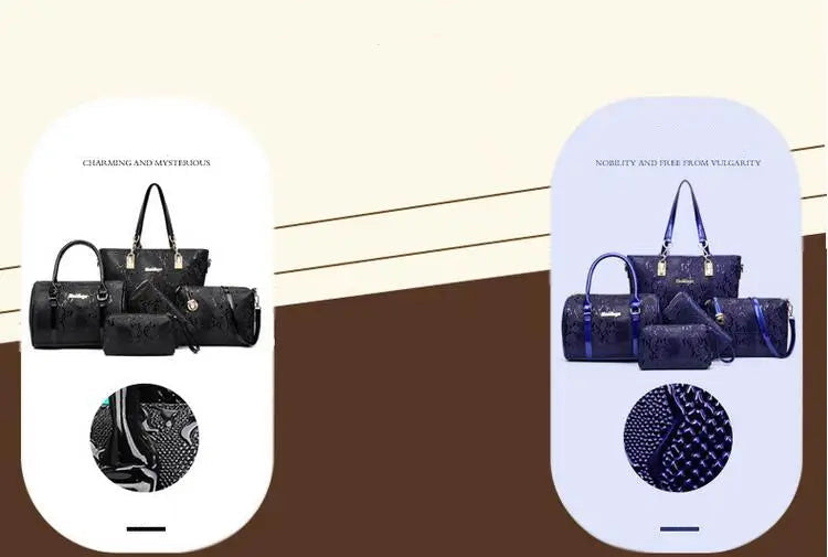 5-Piece Luxury Brands Women's Bag Set: Tote, Shoulder/Messenger, & Clutch in High-Quality Serpentine Design