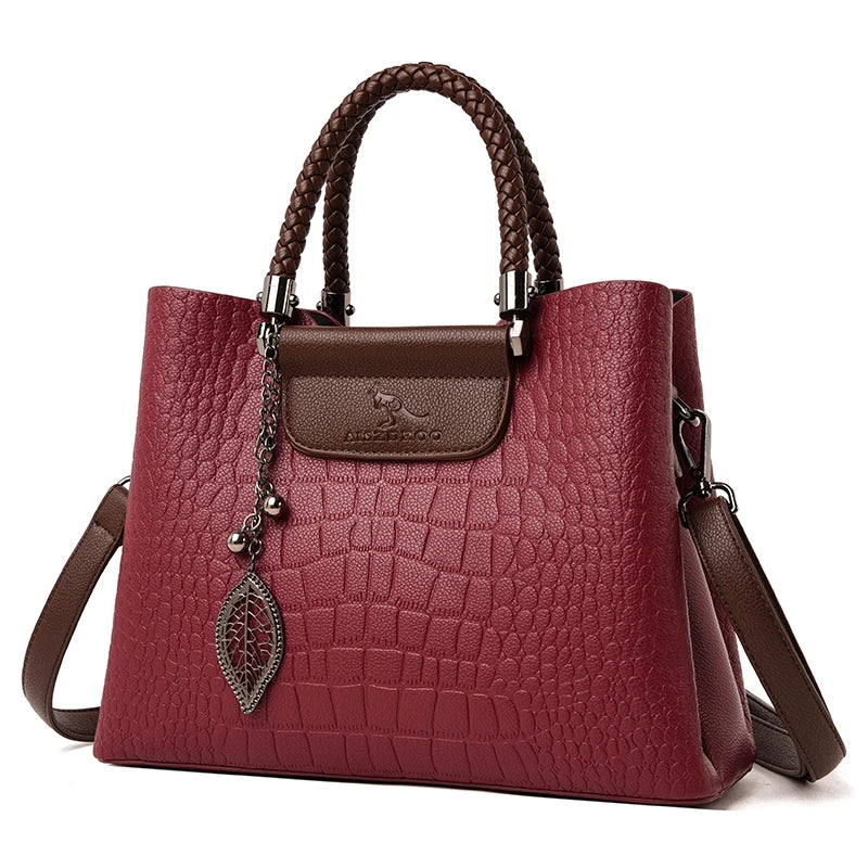 2025 Luxury 3-Layer Leather Handbag: High-Quality Women's Tote & Crossbody Bag