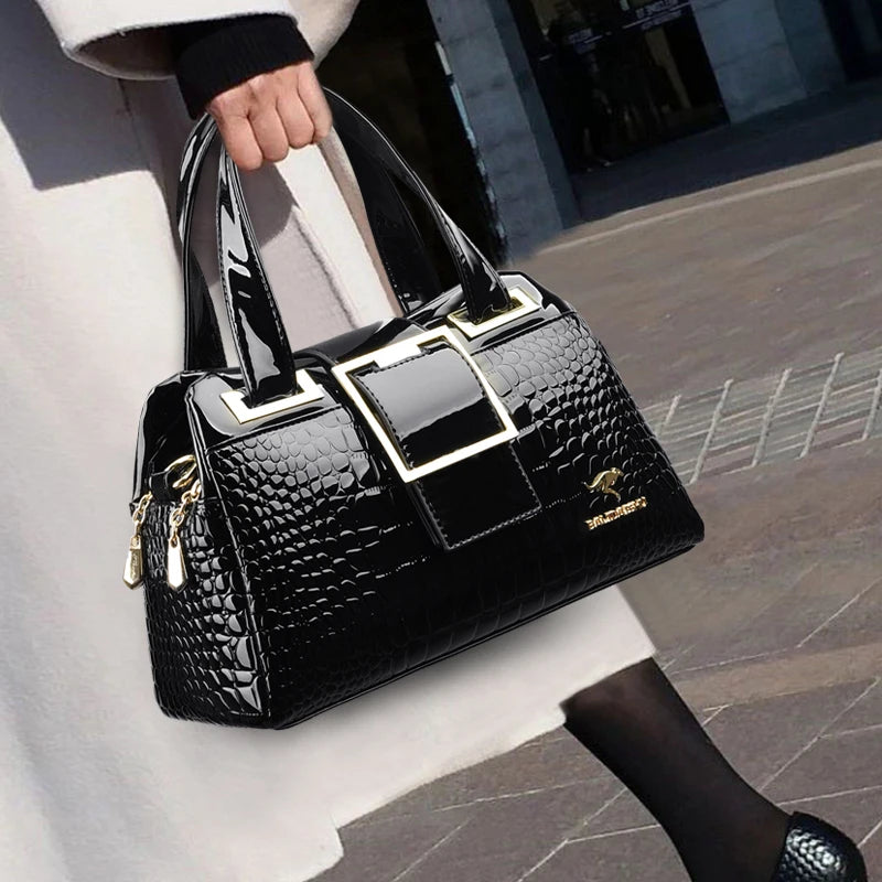 2-Layer Large Capacity Luxury Tote Bag: Designer Crocodile Pattern Handbag for Women