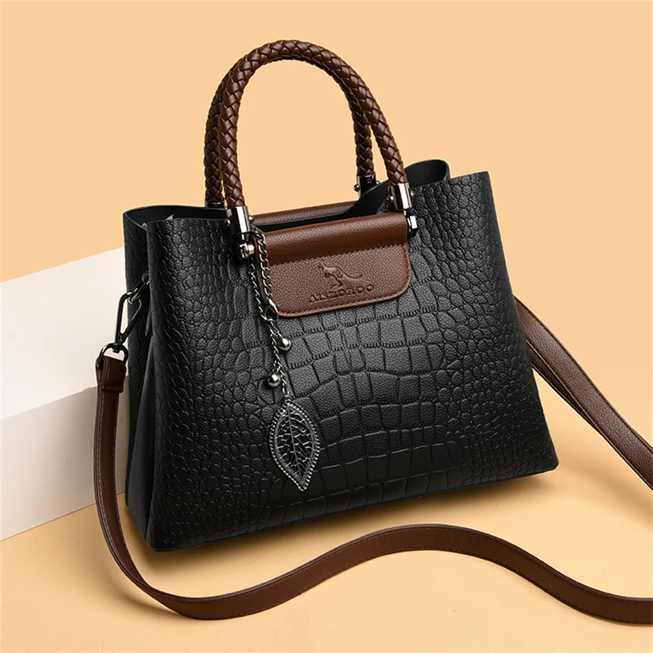 3-Layer Alligator Leather Crossbody Bag: Luxury Designer Handbag for Women