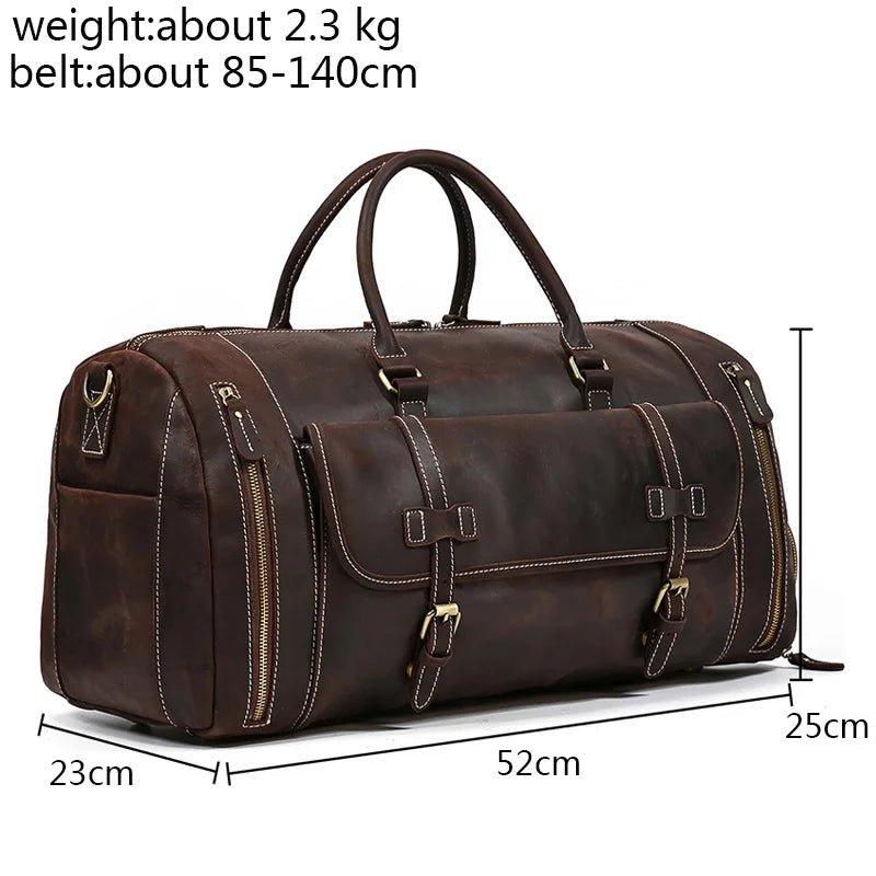 Genuine Leather Men's Travel Bag with Shoe Pocket – Retro Crazy Horse Leather Large Capacity Luggage Bag for Business Trips