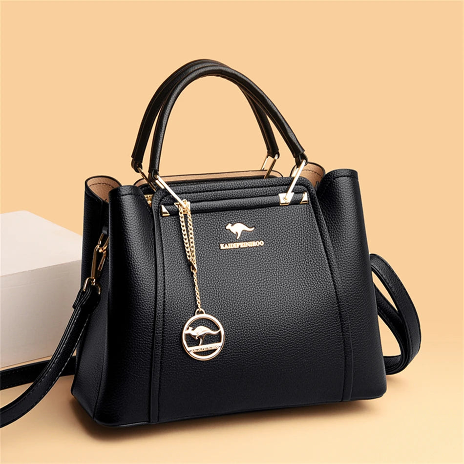 Soft Leather Luxury Handbags: Designer 3-Layer Shoulder & Crossbody Bag for Women