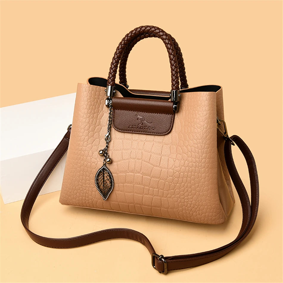 2025 Luxury 3-Layer Leather Handbag: High-Quality Women's Tote & Crossbody Bag