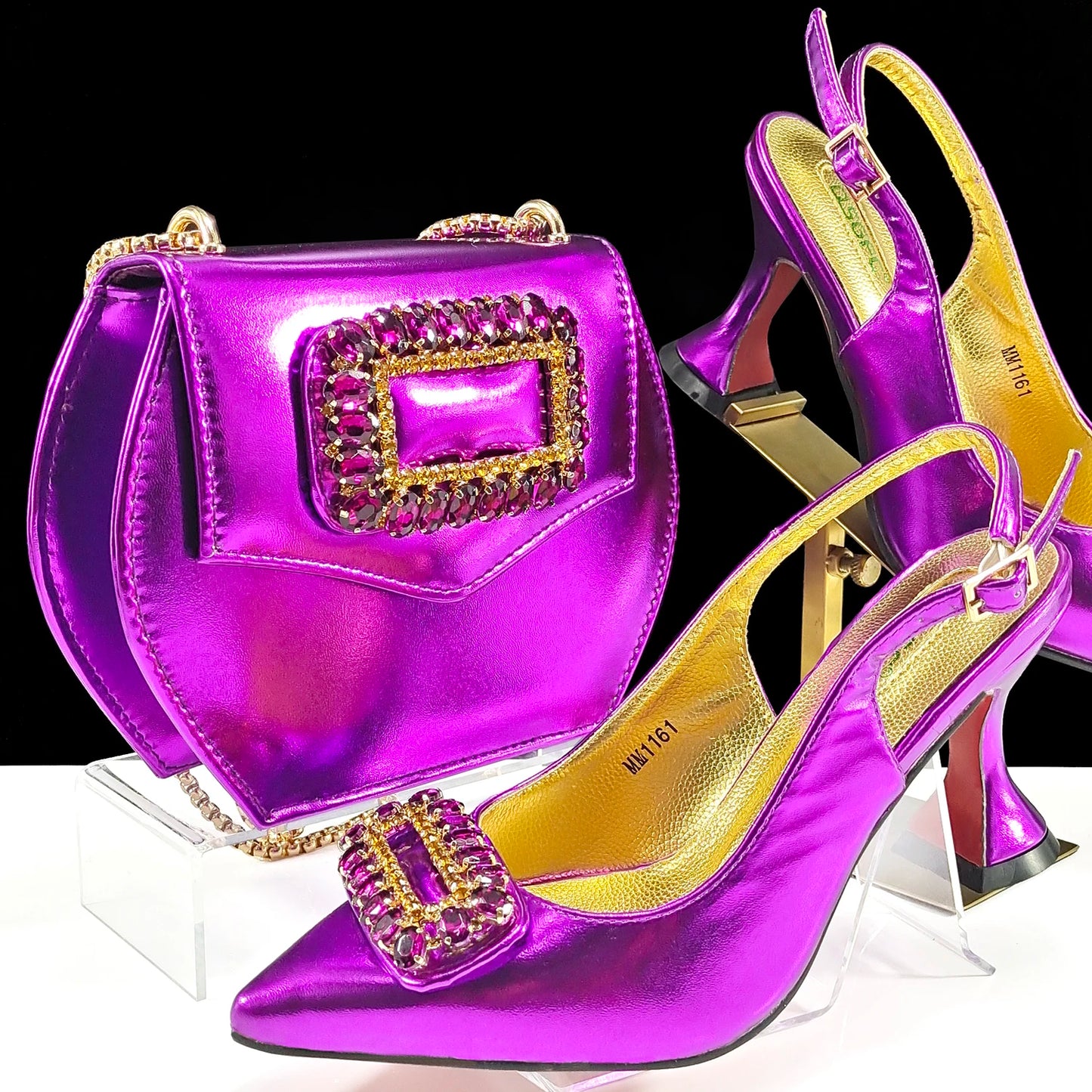 Italian Design Rhinestone-Encrusted Ladies Party Shoes & Special Bag Set - Women’s High Heels with Dual Purpose Wedding Bag