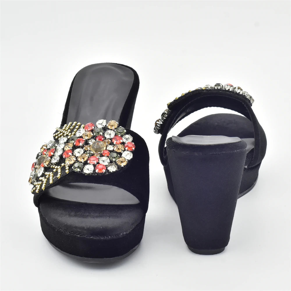 Elegant Italian Wedge Shoes & Bag Matching Set with Appliqués for Women - Perfect for Wedding & Bridal High Heels Pumps