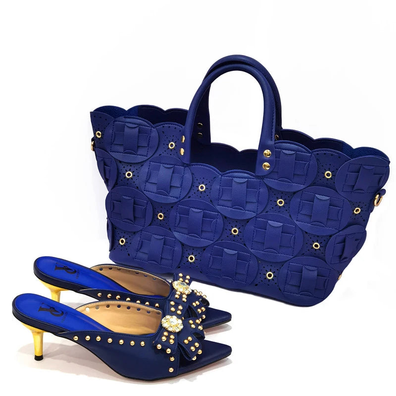 Metal Decoration Party Italian Ladies Shoes and Bags Match Set - Designer Luxury Women’s Shoes and Bag Set 2025