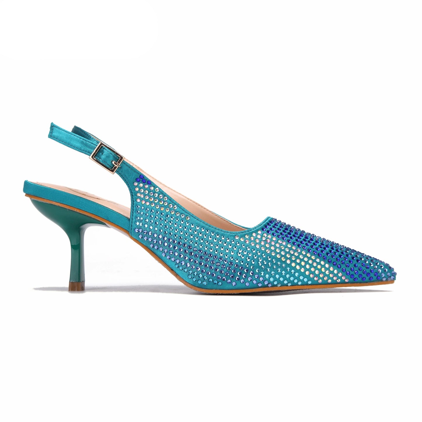 2025 Stylish Teal Pointed Toe Shoes & Bag Set for Women