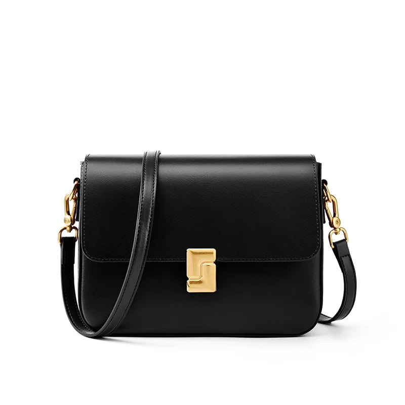 2025 Women's Gold Buckle Real Leather Bag: Small Square Crossbody & Tote