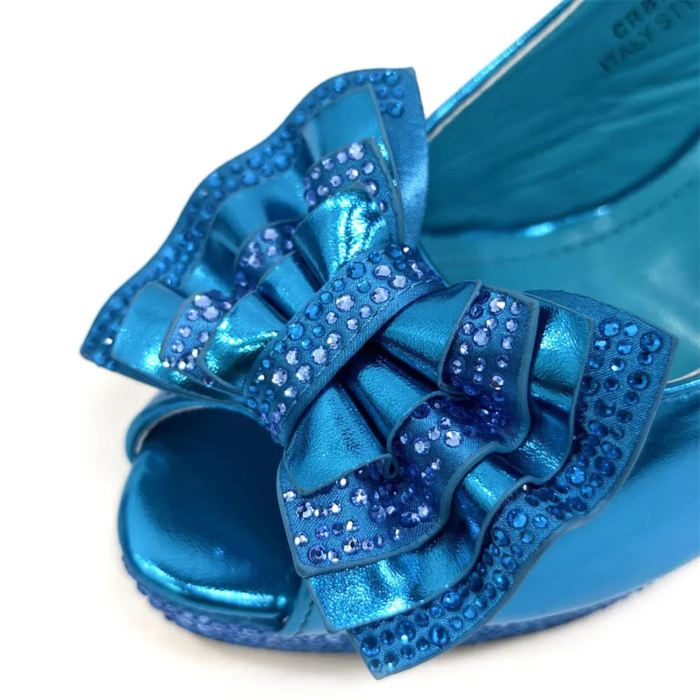 2025 New Designer Italian Women's Heels & Bag Set: Sky Blue with Rhinestones for Parties