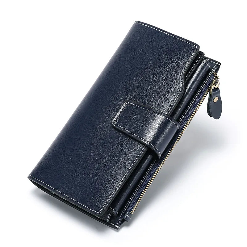 2025 New RFID Long Women's Wallet: Genuine Leather Clutch with Zipper Coin Pocket