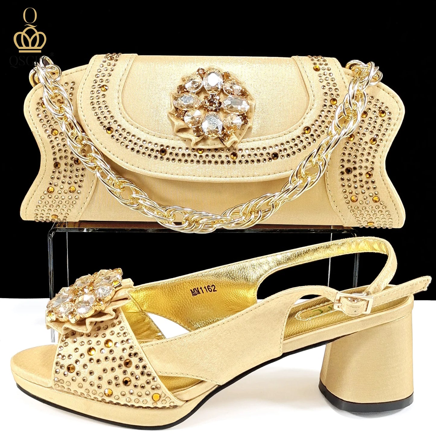 2025 Newest Style Gold Elegant Women's High Heels & Bag Set - Popular Designer Ladies' Footwear Ensemble