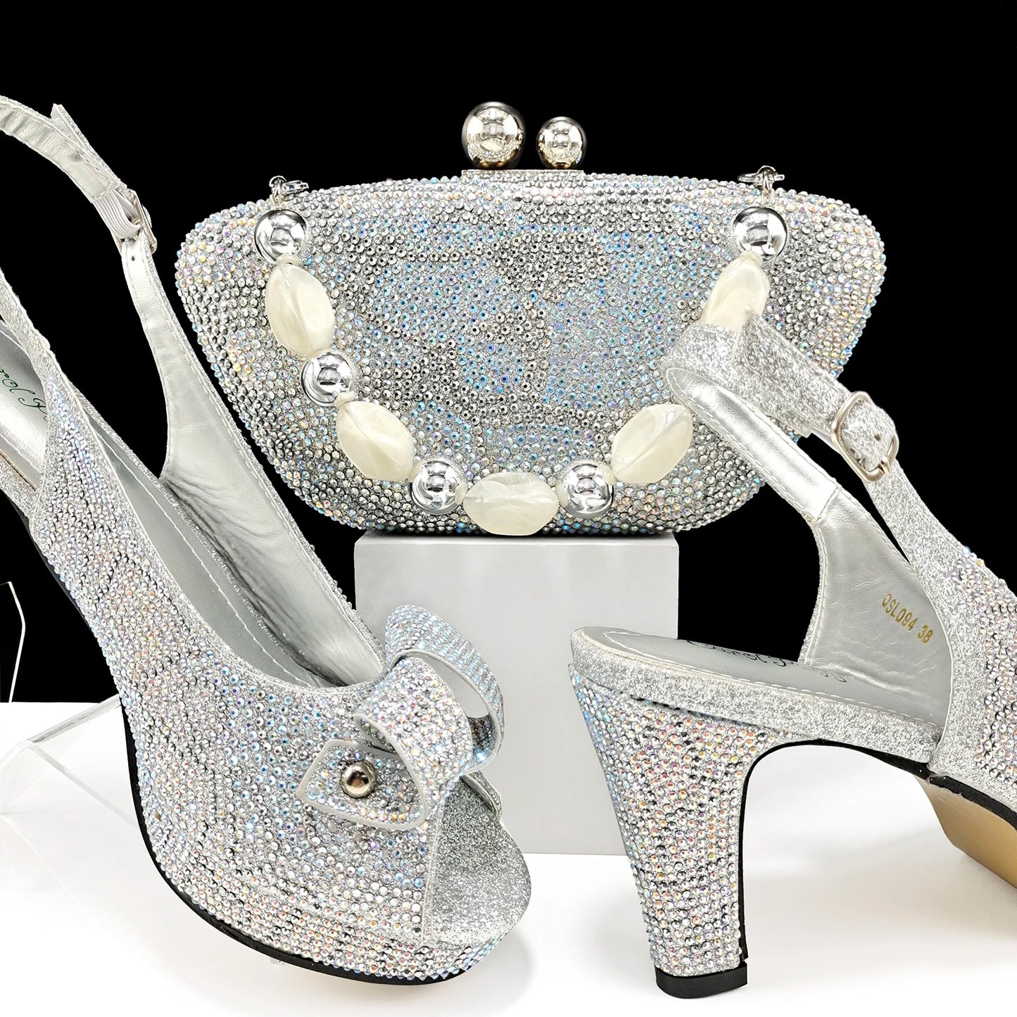 Fashion Design Banquet Shoes & Bag Set - Sexy High Heels with Full Diamond Embellishments and Dual-Purpose Mini Bag for Ladies