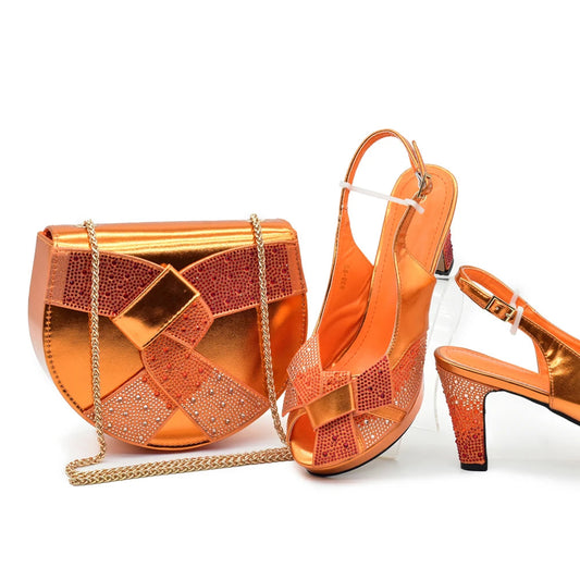 New Fashion Matching Shoe and Bag Set: Orange Platform Heel for Parties