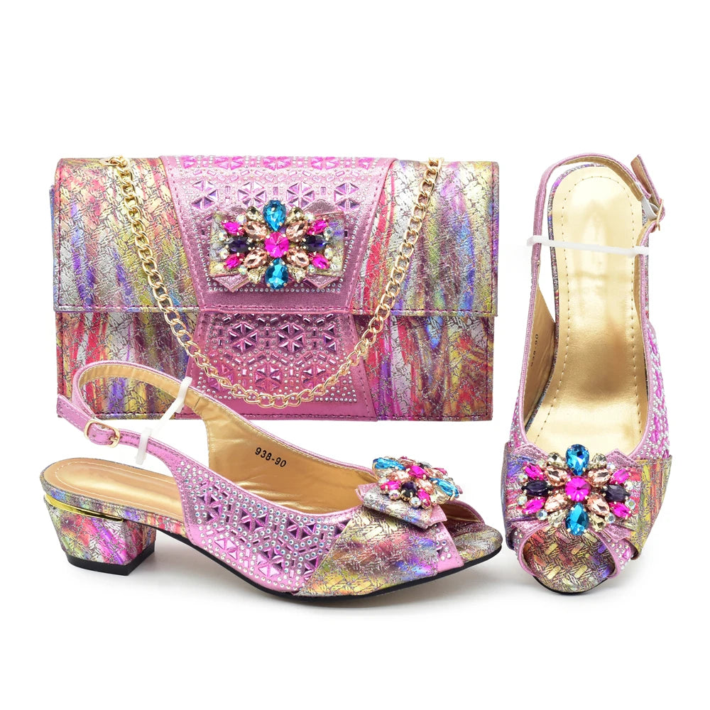 New Arrival: Matching Party Shoes and Bags for Ladies – Elegant Heeled Shoes with Rhinestone Bag and Shoe Set