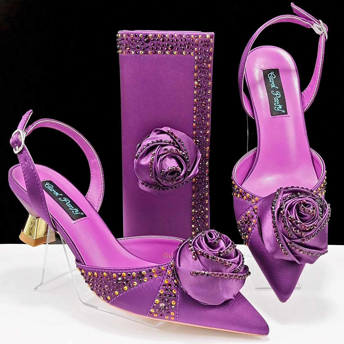 Beautiful High-Quality Ladies Shoes & Bags Set: Latest Gold Italian Design for Parties