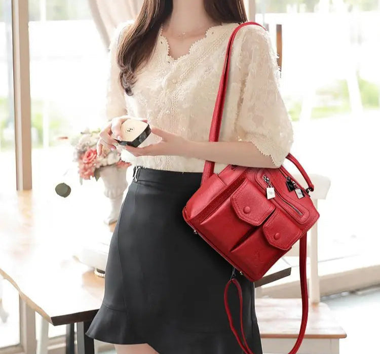 2025 New Fashion Backpack: Women's Casual Multi-Functional Leather Square Shoulder Bag