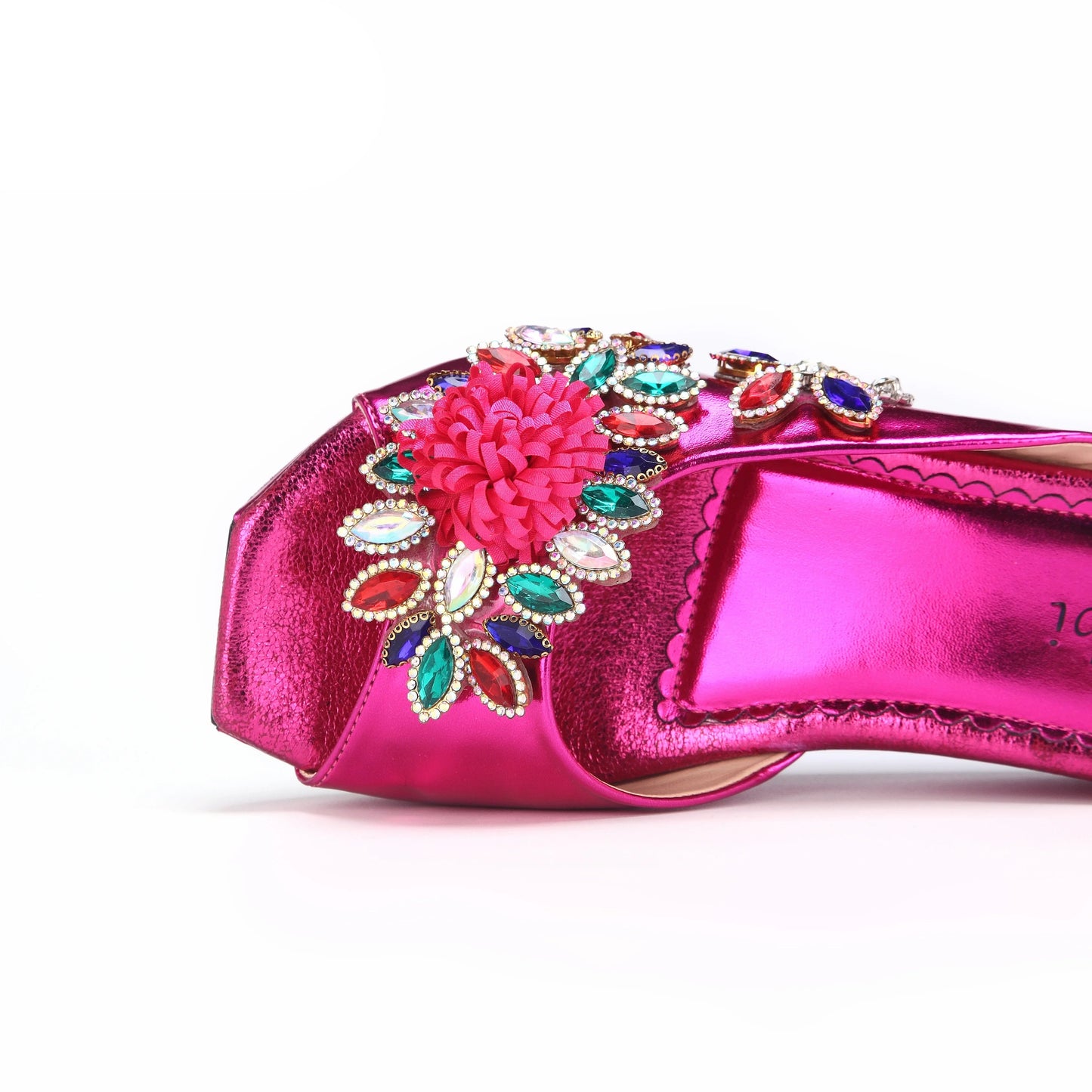 2025 Elegant Fuchsia Floral Peep Toe Slippers & Matching Bag Set for Women's Special Events