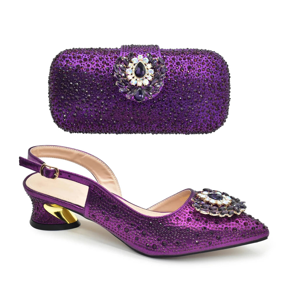 New Italian Shoe and Bag Set 2025 - High-Quality Luxury Full Diamond Design with Rhinestone Decoration