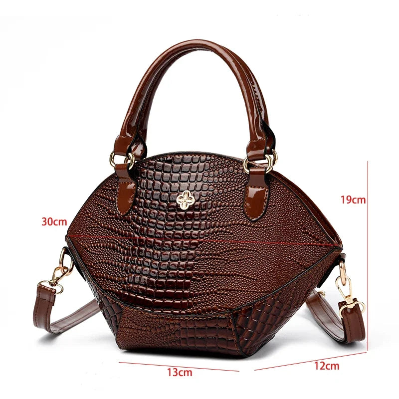 Women's Leather Crocodile Pattern Crossbody Bag: Classic Khaki, Coffee, and Black Handbag