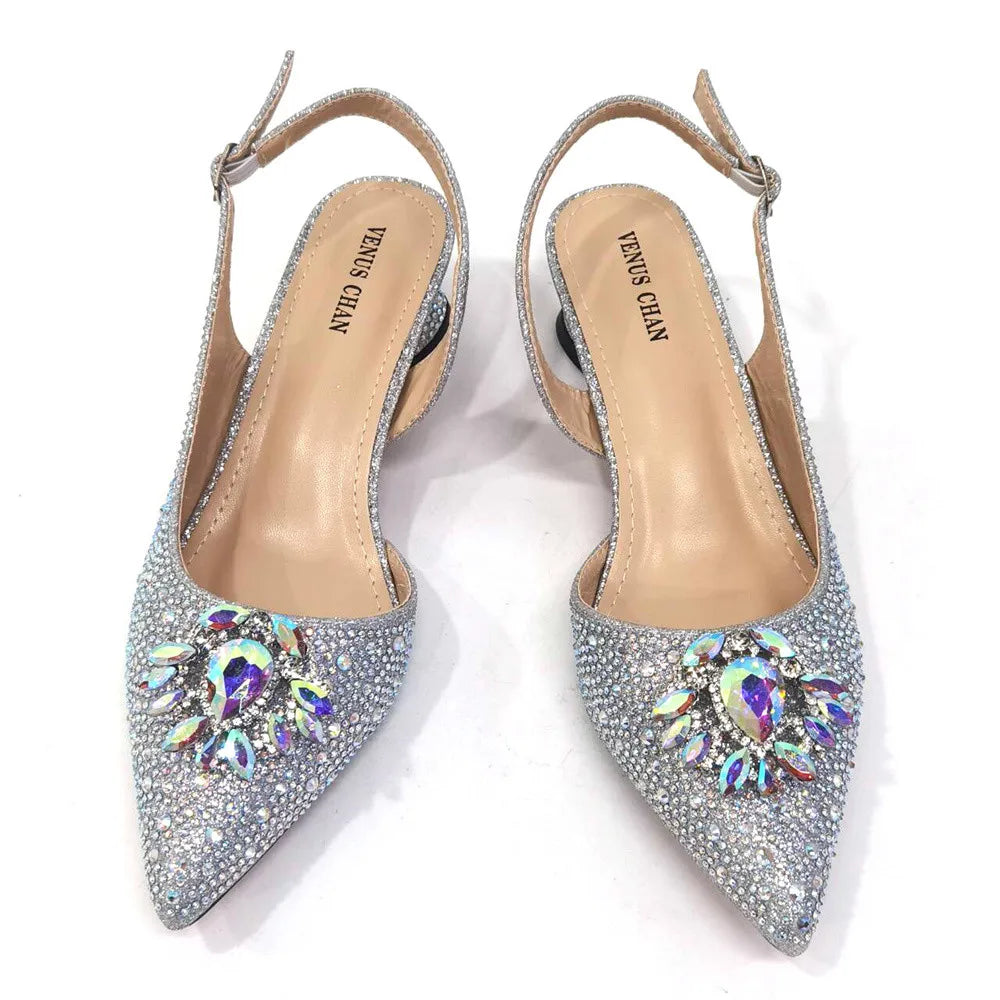 Purple 2025 Italian Design Girly Style Open Toe Shoes and Bag Set – Full Diamond Decoration with Appliques for Wedding Parties