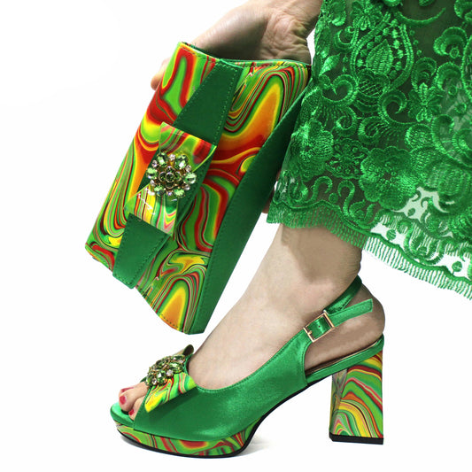 2025 Italian Design Green Appliqué Sandals & Matching Bag Set for Women