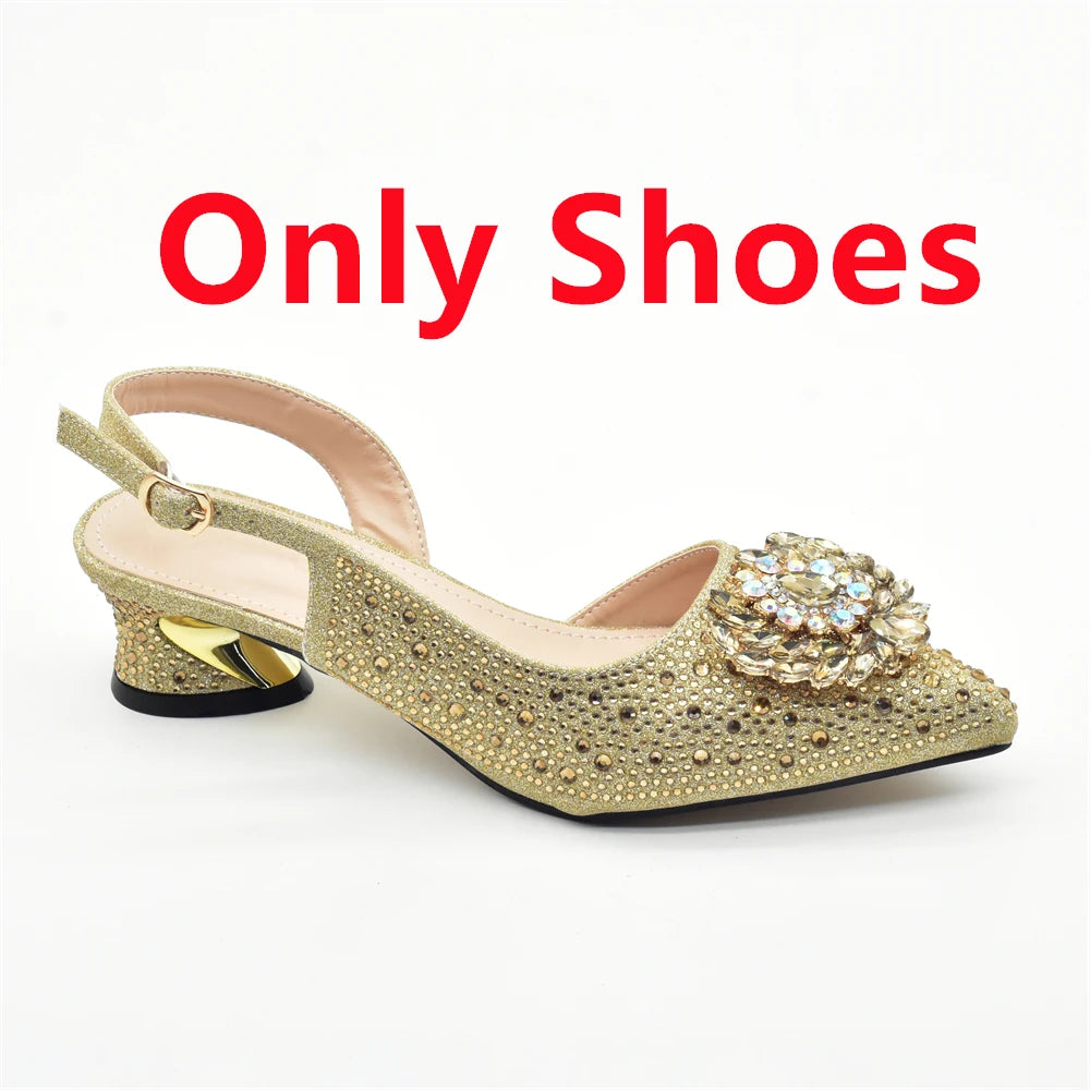 New Italian Shoe and Bag Set 2025 - High-Quality Luxury Full Diamond Design with Rhinestone Decoration