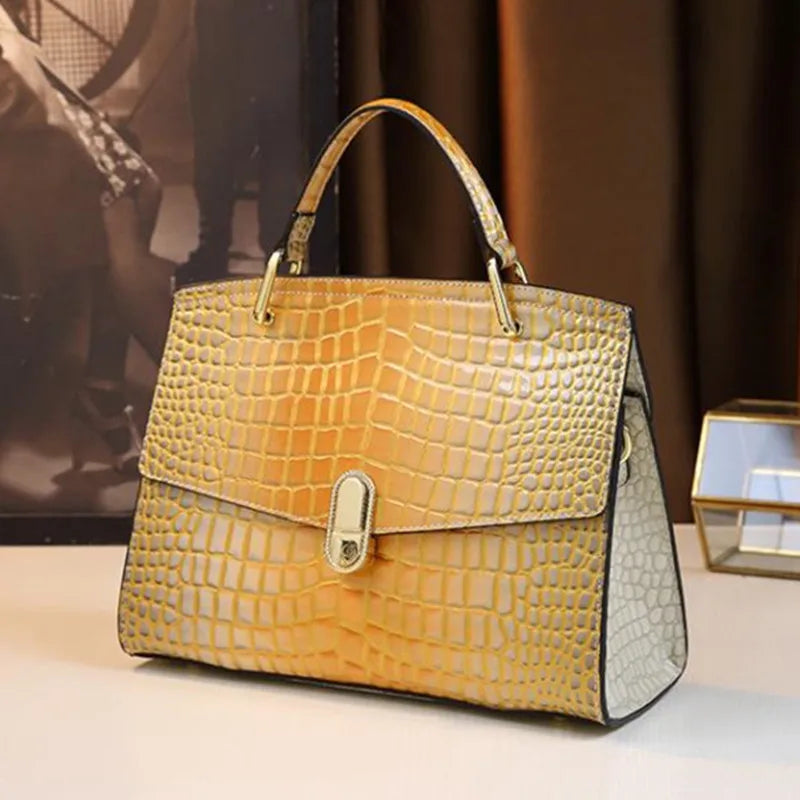 2025 New Genuine Leather Women’s Handbags – Luxury Crocodile Pattern Tote Bag & Portable Shoulder Messenger Bag