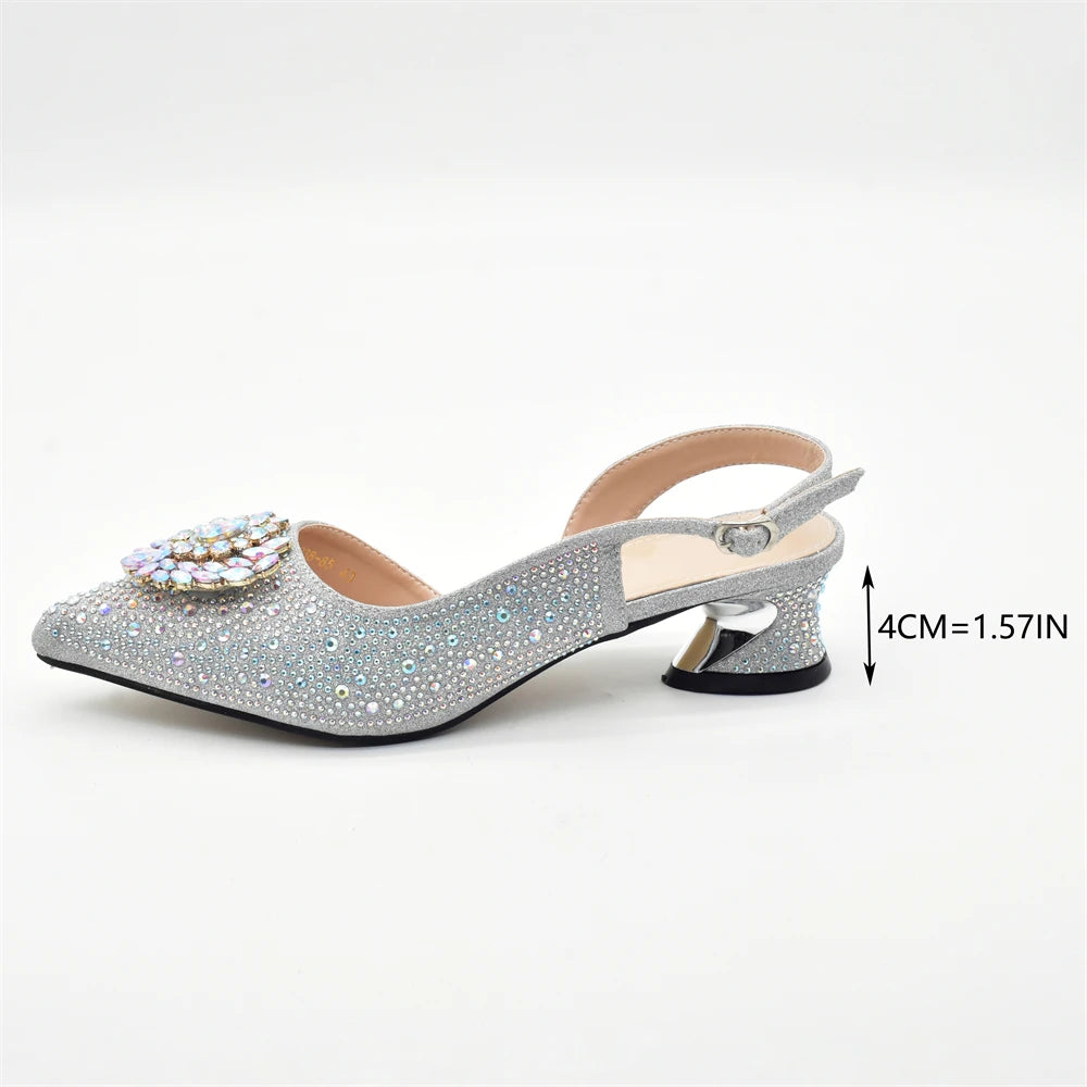 New Italian Shoe and Bag Set 2025 - High-Quality Luxury Full Diamond Design with Rhinestone Decoration