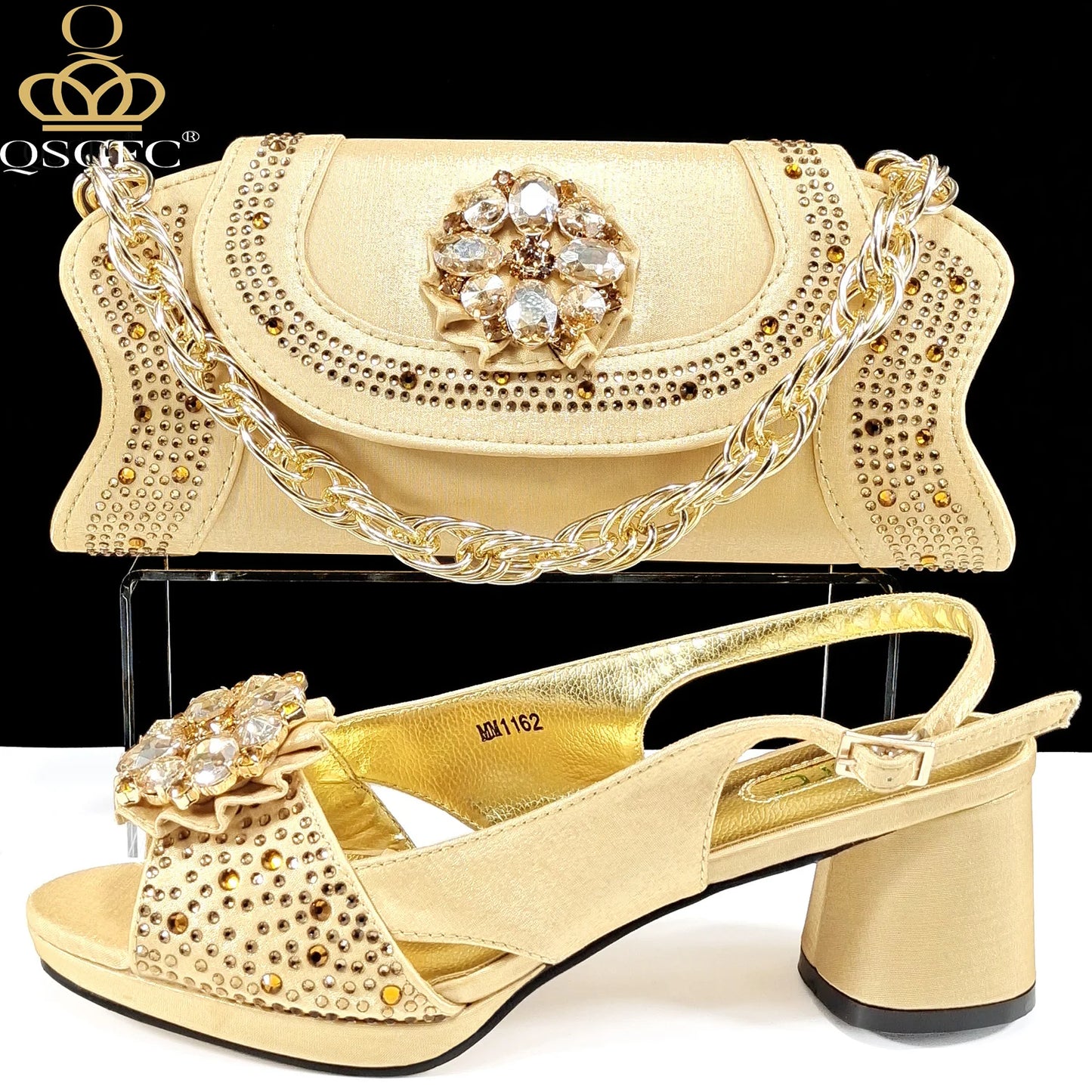 2025 Newest Style Gold Elegant Women's High Heels & Bag Set - Popular Designer Ladies' Footwear Ensemble