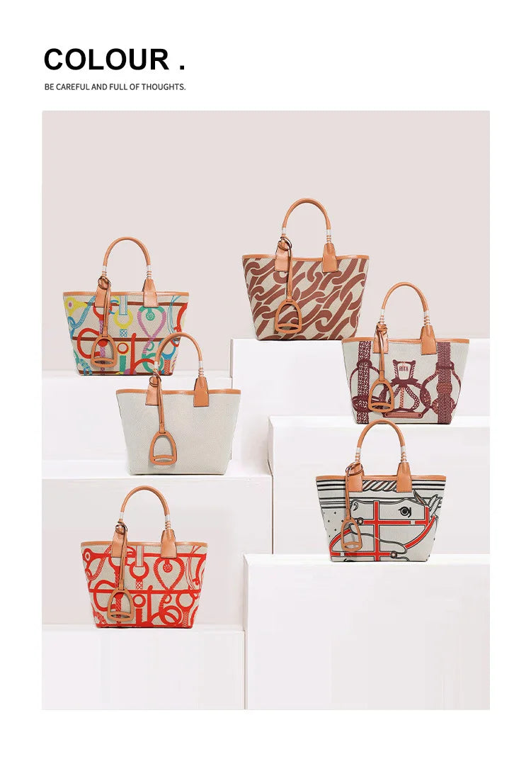 2025 Trendy High-Quality Tote Bag for Women: Geometric Printed Satchel